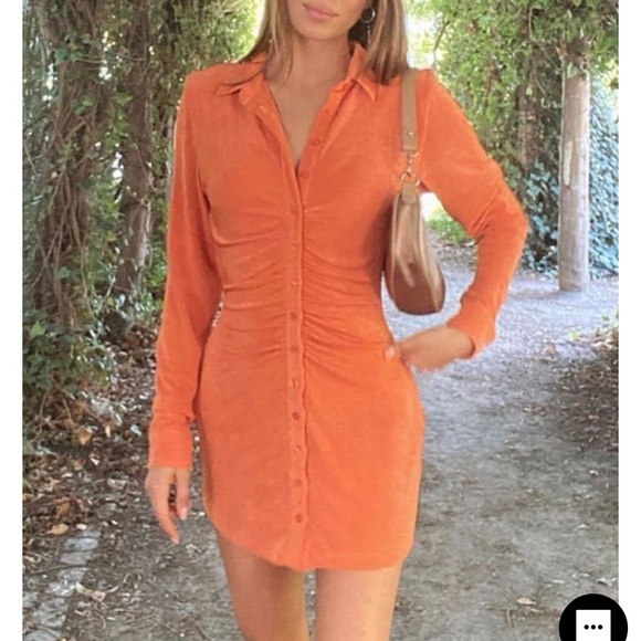 Orange Ruched With Jean Dress Dupe 